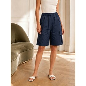 Women's Bermuda Shorts Cargo Shorts Chinos Shorts Vacation Streetwear Casual Short Medium Waist Plain Drawstring Pocket Comfortable Inelastic Daily Outdoor Vac