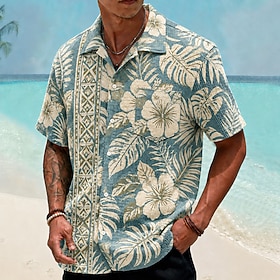 Per uomo Floreale Palma di Cocco Piante Tropicali Camicie hawaiane Camicia stropicciata Camicie tropicali Manica Corta Hawaiano Quotidiano Vacanza al 