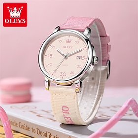 Orologio da donna Olevs rosa, grazioso orologio analogico al quarzo con datario, orologio casual alla moda per ragazze con cinturino in tessuto di nyl