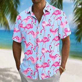 Men's Flamingo Coconut Palm Tropical Plants Summer Hawaiian Shirt Tropical Shirts Aloha Shirt Short Sleeve Hawaiian Daily Beach Vacation Wear Summer Spring Tur