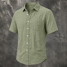 Men Linen Shirt Summer Shirt Beach Wear Button Up Shirt Plain Casual Party Blue Black White Navy Blue Short Sleeve Turndown Summer Clothing Apparel Pocket