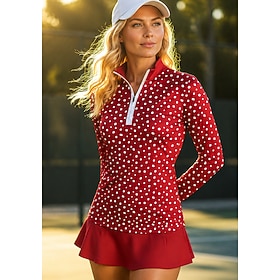 Women's Dot Tops Sport Shirt Tennis Shirt Tennis Top Long Sleeve Zipper Floral UPF50 UV Resistant High Elasticity Moisture Wicking Breathable Volleyball Tennis