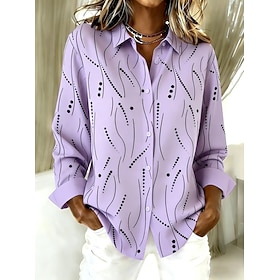 Women's Shirt Blouse Patchwork Buttons Print Graphic Geometric Striped Vintage Casual Long Sleeve Shirt Collar Long Tops Casual Daily White Khaki Purple Orange