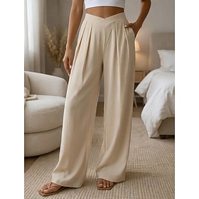 Per donna Gamba larga Chinos Moda Casual Quotidiano Lunghezza intera A vita bassa Semplice Comodità Inelastico Casuale Quotidiano Vacanza Blu Nero Man