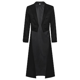 Gothic Retro Vintage Victorian Coat Long Sleeves Vampire Gentleman Solid Color Fancy Dress Men's Fantasy Royal Halloween Carnival Masquerade Renaissance Fair L