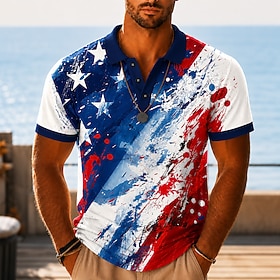 4 luglio 2026 250° Per uomo Bandiera Americana Polo Hawaiane Manica Corta Magliette polo Camicie con Colletto Casual Athleisure Abbigliamento quotidia