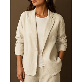 Per donna Camicia Camicie di cotone e lino Tasca Bottoni Tinta unica Elegante Casual Manica Lunga Bavero Top lunghi Casuale avena Rosa Estate Primaver