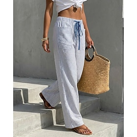 Per donna Gamba larga Chinos Vacanza Moda Casual Quotidiano Lunghezza intera Misura del girovita medio A strisce Comodità Inelastico Vacanza Formale B