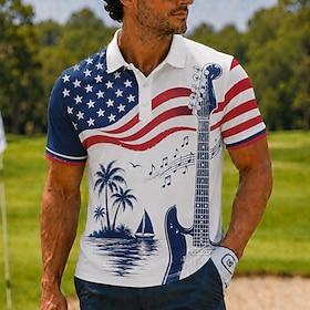 4 luglio 2026 250° Per uomo Bandiera Americana Palma Polo Hawaiane Manica Corta Magliette polo Camicie con Colletto Casual Athleisure Stampa 3D Botton