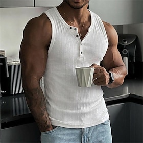 Per uomo Canotta Canottiera Maglietta senza maniche Senza Maniche Girocollo Henley Estate Blocco di colori Striscia di Fossa Moda Designer Muscolo Pur