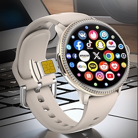 Smartwatch 4G da donna con slot per scheda SIM, smartwatch Android per fitness tracker femminile, elegante orologio con lunetta rotonda con diamanti e