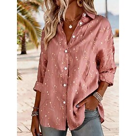 Women's Shirt Blouse Patchwork Buttons Graphic Geometric Stylish Classic Modern Long Sleeve Shirt Collar Crop Tops Casual Daily Holiday Blue Pink Purple Green