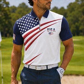 2026 250th Men's American US Flag Zip Polo Shirts Short Sleeve Polo Shirts Collared Shirts Casual Outdoor Athleisure 3D Print Breathable Mesh Spring Summer Bl