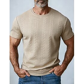 Men's T Shirt Short Sleeve Shirt Tee Top Short Sleeve Crew Neck Summer Spring Solid Color Streetwear Stylish Leisure Jacquard Daily Outdoor Vacation White Blac
