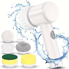Spazzola elettrica rotante, spazzola elettrica portatile senza fili con 5 testine sostituibili, spazzola impermeabile IPX7 per bagno, doccia, cucina, 