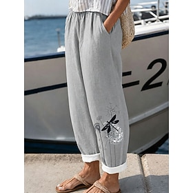 Per donna Chinos Pantaloni Vacanza Vintage Casual Lunghezza intera Vita media Floreale Grafico Coulisse Tasca Stampa Comodità Morbido All'aperto Inela