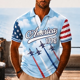 4 luglio 2026 250° Per uomo Bandiera Americana Polo Hawaiane Manica Corta Magliette polo Bavero Casual Athleisure Abbigliamento quotidiano Abito da fe
