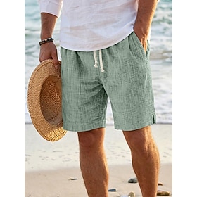 Men's Summer Shorts Beach Shorts Casual Shorts Drawstring Elastic Waist Solid Color Textured Comfort Breathable Above Knee Casual Daily Outdoor Fashion Retro V