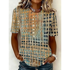 Women's T Shirt Print Graphic Geometric Striped Vintage Stylish Classic Short Sleeve Crew Neck Regular Tops Casual Daily Blue Army Green Light Purple Purple Su