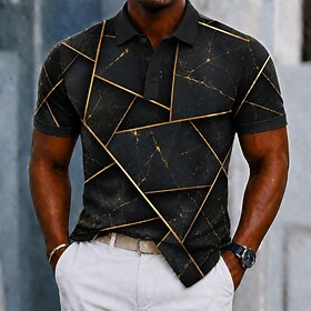 Men's Color Block Marble Polo Shirts Short Sleeve Polo Shirts Collared Shirts Casual Athleisure 3D Print Buttons Breathable Mesh Spring  Summer Blue Black Red