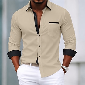 Men's Shirt Dress Shirt Non Iron Shirt Button Up Shirt Color Block Daily Business White Light Blue Black Red Long Sleeve Turndown Spring All Seasons Clothing A