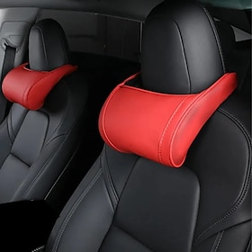 Confezione da 2 cuscini poggiatesta per auto rossi, in similpelle PU e memory foam per Tesla Model 3, Model Y, S e X, supporto ergonomico per il collo