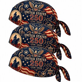 3Pcs U.S. 250Th Anniversary Cycling Pirate Hat Biker Headwrap, American Flag Ba…