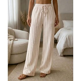 Per donna Gamba larga Chinos Vacanza Casual Quotidiano Lunghezza intera Vita media A righe Coulisse A strisce Comodità Micro-elastico Vacanza Marrone 