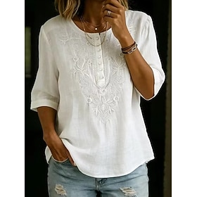 Per donna Camicia Top traforato Camicia Boho Camicia di Pizzo Pizzo Ricamato Elegante Bohemien Vacanza Manica 3/4 Top lunghi Casuale Blu Bianco Giallo
