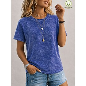Women's Washed Cotton 100% Cotton T Shirt Tee Top Solid Color Elegant Vintage Stylish Short Sleeve Cowl Neck Long Tops Casual Blue Black Light Green Red Purple