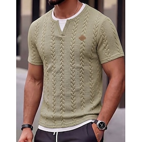 Men's T Shirt Short Sleeve Shirt Tee Top Short Sleeve Crew Neck Summer Spring Solid Color Streetwear Stylish Casual Jacquard 2 in 1 Daily Outdoor Vacation Dark