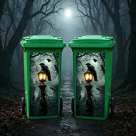 2pcs Trash Can Stickers 14.5732.28 inches Halloween Gothic Vintage Horror Raven Theme Design Decorative Wallpaper Self-Adhesive Kitchen Trash Can Decoration Su