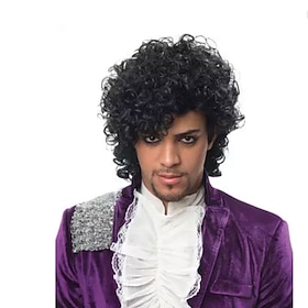 Men's Black Short Curly Pompadour Wig – 1980s Pop Rock Star Cosplay Halloween Costume Wig