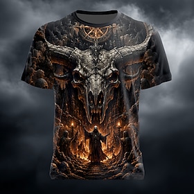 Halloween Men's Skull Bone T Shirt Short Sleeve T shirt 3D Print Crew Neck Shirt Gothic Street Dark Party Blue Yellow Red All Seasons Clothing Apparel S M L XL