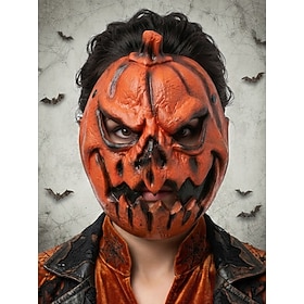Men's Plastic Pumpkin Mask, Halloween Horror Jack O Lantern Costume Mask with Scary Carved Face Design, Adult Party Cosplay Headwear for Halloween Party, Haunt