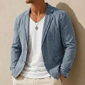 Men Lightweight Jacket Denim Jacket Casual Streetwear Elegant Vintage Retro Summer Spring 100% Cotton Solid Color Fashion Single Breasted Two-button Blazer Bla