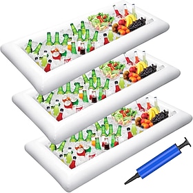 Inflatable Ice Serving Bar with Drain Plug, Food and Beverage Cooler Buffet Tray, Portable Salad and Drink Holder for BBQ, Picnic, Pool Party, Camping, Luau, B