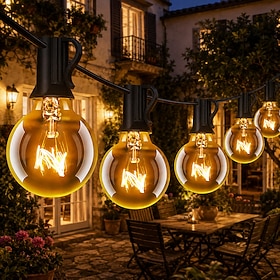 G40 Outdoor String Lights, Waterproof Patio Festoon Lights with E12 Replaceable Tungsten Globe Bulbs, Warm White Commercial Grade Hanging Lights for Garden, Po