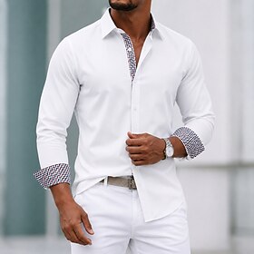 Men's Shirt Dress Shirt Button Up Shirt Color Block Daily Business White Black Red Dark Blue Long Sleeve Turndown Spring All Seasons Clothing Apparel Patchwork
