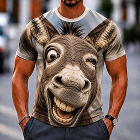 Men's Animal Horse T Shirt Short Sleeve T shirt 3D Print Crew Neck Shirt Funny Casual Daily Street Blue White Blue 1# Summer Spring Clothing Apparel S M L XL 2