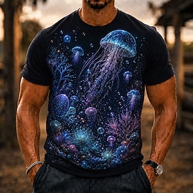 Hombre Oceano 3D Mundo submarino Medusa Camiseta Manga Corta Camiseta Impresión 3D Cuello Barco Camisa Exagerado Design Diario Discoteca Fiesta Azul Laguna Azu