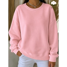 Women's Cotton Pullover Sweatshirt Plain Punk Modern Casual Long Sleeve Crew Neck Regular Tops Casual Home Blue White claret Black Pink Spring Fall Winter
