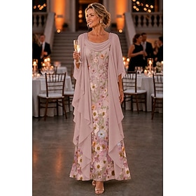 A-Line Ankle Length Mother of the Bride Dress 3/4 Length Sleeve Scoop Neck Elegant Vintage Floral Formal Wedding Guest Wedding Party Chiffon Lace with 3D Flowe