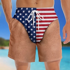 Swim Trunks Gifts Shorts USA Flag Funny Muscular Man Patriotic Adults' Men's Halloween Carnival 4th of July Beach Vacation Summer Easy Halloween Costumes Dress