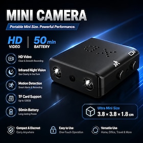 Mini caméra, petite caméra de sécurité Wi-Fi HD 720p avec vision nocturne Caméra de surveillance sans fil portable avec détection de mouvement pour la maison,