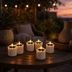 6 Pcs Solar LED Candles, Waterproof Flameless Flickering Candle Lights, IP44 Outdoor Garden Patio Decorations for Wedding Party, Home, Table Centerpiece, Balco