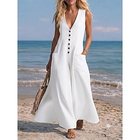 Women's Maxi Dress Sundress Casual Dress Elegant Vacation Tropical Sleeveless Holiday Date Semi Formal Loose Fit Solid Color Sleeveless V Neck White Black Pink