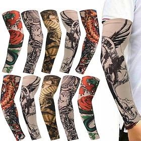 10 Stück Tattoo-Armstulpen aus Eisseide, atmungsaktive Sonnenschutz-Tattoo-Ärmel für Laufen, Angeln und Radfahren, optimale Kühlfunktion für Outdoor-Aktivitäte