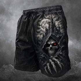 Halloween Men's Skull Swim Trunks Bathing Suits Swim Shorts Board Shorts Mid Waist Dark Daily Outdoor Side Pockets Mesh Lining Elastic Drawstring Waist Designe