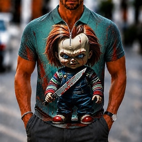 Halloween Men's 3D Cartoon Polo Shirts Zip Polo Short Sleeve Turndown Casual / Sporty Casual Daily Sports Outdoor 3D Print Summer Spring 1# 2# 3#